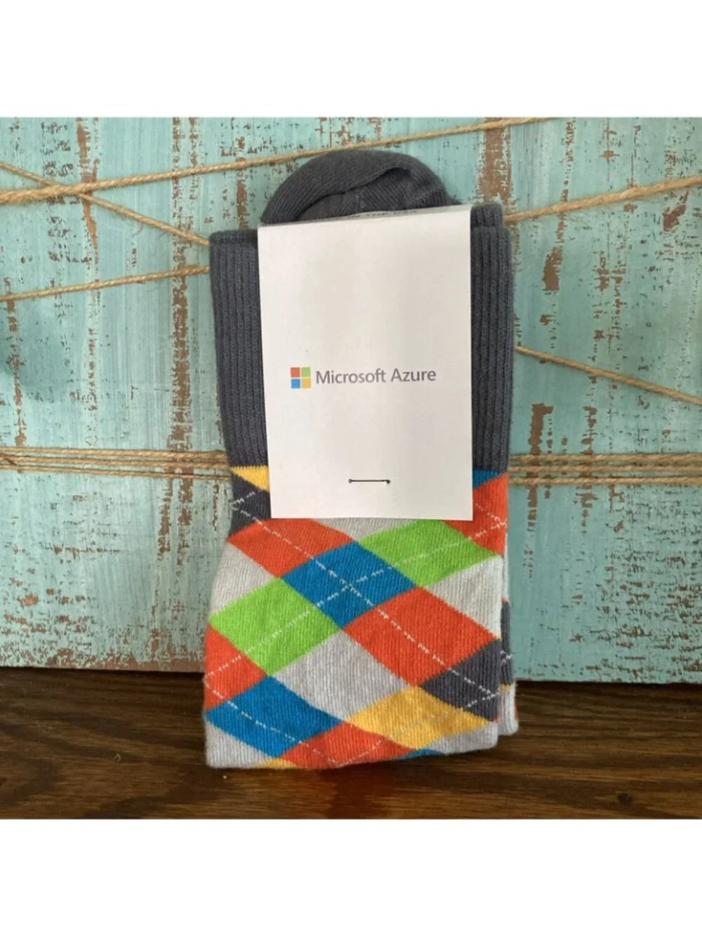 Microsoft Azure Socks One Size Crew Sock Club Logo Colorful Argyle Color Block